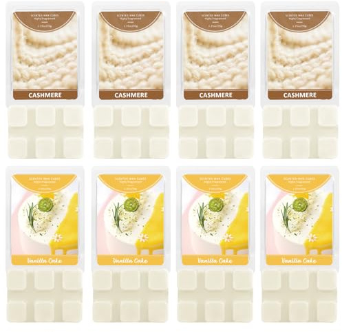 SCENTORINI Duftwachs für Duftlampe, Duftwachswürfel Kaschmir 8 Stück | Duftwachs‑Blöcke Kaschmir‑Vanille‑Kuchen aus Sojawachs, paraffinfrei, rauchlos, kompatibel mit Wachs‑Wärmern