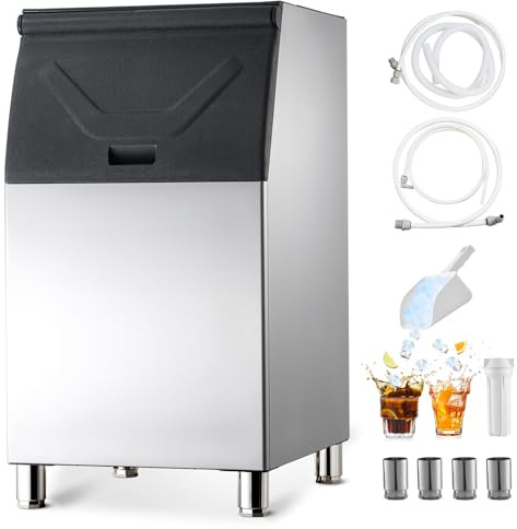 VEVOR Contenedor de Almacenamiento para Máquina de Hielo Capacidad de 136 kg Contenedor de Hielo de Acero Inoxidable con Patas de Goma Antideslizantes Altura Ajustable para Restaurante, Hotel, Bar