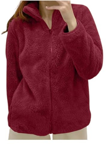 Générique Veste Pilou Femme Sans Capuche Manteau Hiver Chaud Polaire Avec Fermeture Éclair Vestes Polaires en Peluche Vêtements d'extérieur Manteau Moelleux Teddy Blazer Hauts
