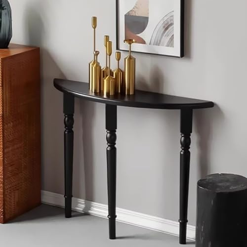 Consola de Media Luna de Nogal - Mesa Auxiliar Estrecha de Madera Maciza para salón, Pasillo y recibidor - Fácil Montaje 120 x 25 x 80 cm - Elegante Mueble de Entrada