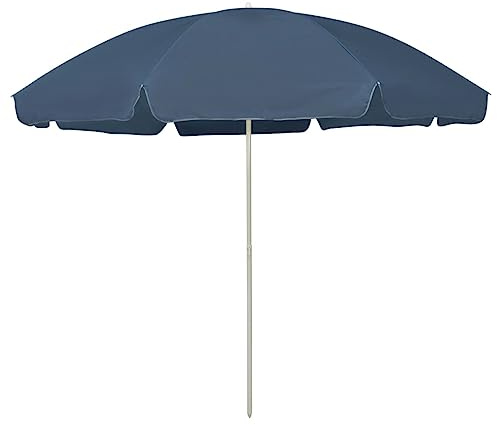 Parasol de plage bleu - 300 cm - Longueur d'arc - Polyester résistant aux UV - 265 cm de diamètre - Mât inclinable de 32 mm - Résistant aux intempéries - Pour jardin, terrasse, extérieur - Protection