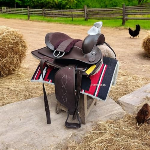 Generisch Western Leather Saddle 16 Inch in Brown with Girth