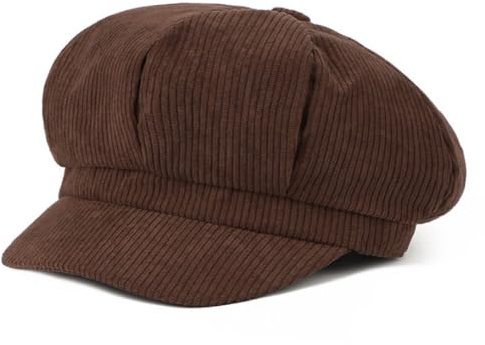 Vayliro Schirmmütze Barett Mütze Winter Mütze Achteckige Kappe Cord Newsboy Caps Baskenmütze Maler Hüte Ballonmütze Warm Hüte Reisehut Malerhut für Frauen Frühling Herbst,1 Stück,Kaffeebraun
