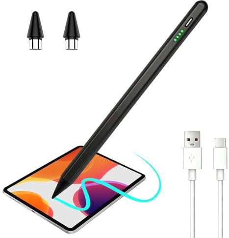 Lápiz óptico universal para tableta compatible con iPhone/Samsung/Huawei/Xiaomi, lápices para pantallas táctiles con 2 puntas de repuesto, rechazo de palma, sensibilidad a la inclinación - Negro