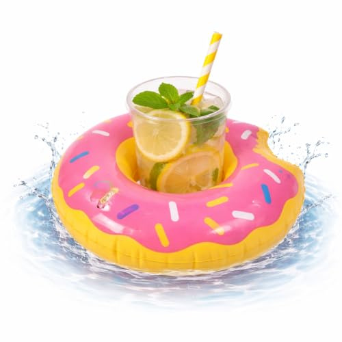 Dryckhållare, uppblåsbar luftmadrass, simring, simdäck för pool, cocktailhållare, ölhållare, mugg, burkshållare, mugghållare, öl (Donut rosa)