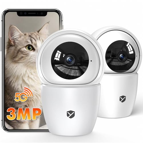 YESNAMO 2.4/5G Camara Vigilancia WiFi Interior, 2K 360°PTZ | para Bebes/Mascotas/Seguridad, Seguimiento Automático, Visión Nocturna, Audio Bidireccional, Pack 2