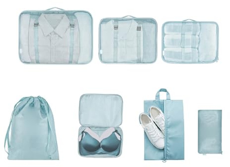 Ahgsup Juego de Cubos de Embalaje de 7 Piezas, Bolsas de Equipaje Plegables Multifunción de Alta Capacidad, Organizadores para Accesorios Esenciales de Viaje