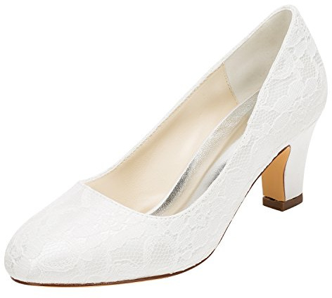 Emily Bridal Brautschuhe Damen Seide wie Satin Stöckel Absatz geschlossene Zehe Pumps, 40 EU, Ivory
