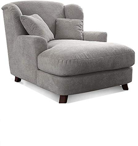 Cavadore XXL-Sessel Assado / Großer Polstersessel mit Holzfüßen und großer Sitzfläche / Inkl. 2 Zierkissen / 109 x 104 x 145 / Webstoff Hellgrau