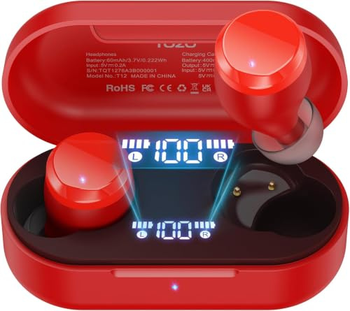 TOZO T12 Kabellose Bluetooth In-Ear Kopfhörer Klein Kompakt Earbuds | 10-mm Treiber für kraftvollen Bass, 55 Std. Akku, IPX8 wasserdicht, 16 EQ Modi per App, LED-Ladeanzeige, nur 4,6 g