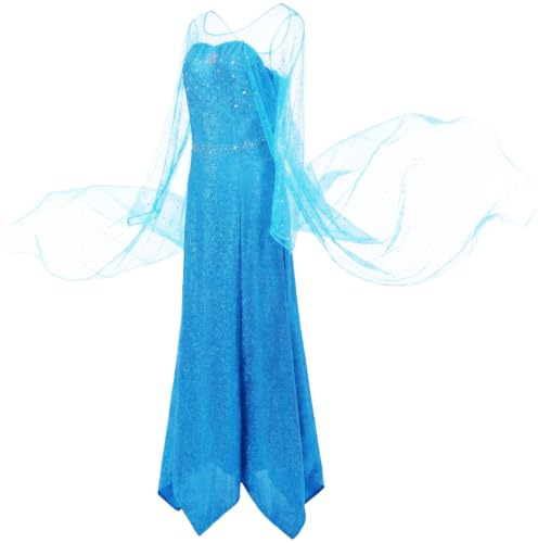 YOSICIL Disfraz Adulto Princesa de Cuento Elsacasi Costume Reino de Hielo para Mujer Traje de Fiesta de Navidad Halloween Cosplay Vestido Elegante, Azul, XL