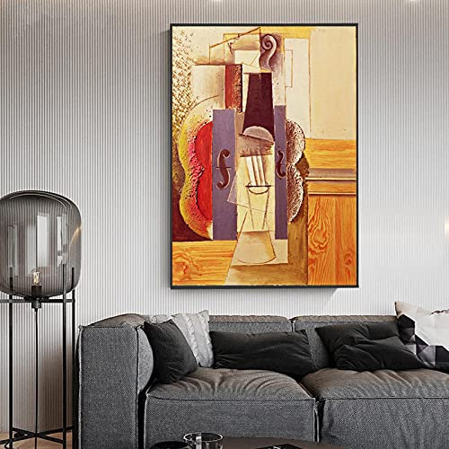 dsdsgog Von Picasso Abstrakte Künstlerische Geige Leinwand Gemälde Poster und Drucke Wandkunst Bild für Wohnzimmer Wanddekoration 60x90cm Rahmenlos