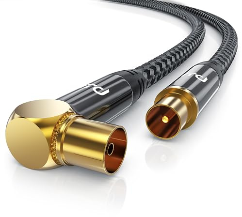 CSL - 2m Antennenkabel gewinkelt mit Braiding 8k 4k HDTV - 2 Meter Antennen kabel - Kupplung 90° Winkel zu Stecker gerade - HDTV 75 Ohm - geeignet für TV HDTV Radio DVB-T2 DVB-S DVB-S2, Winkelstecker