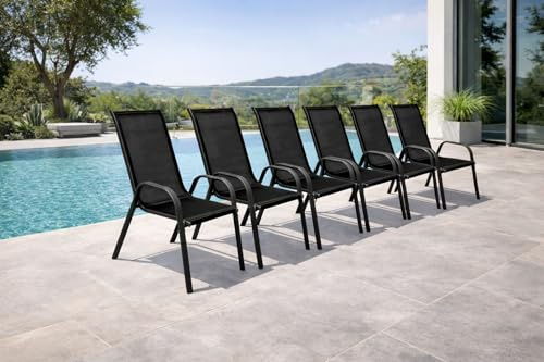 Mojawo 6 Stück Stapelsessel Gartenstuhl Gartensessel stapelbar mit Textilenbespannung Balkonmöbel Gartenmöbel Terrassenmöbel Anthrazit - Schwarz Metall - Textil