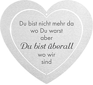 DOLORINO Grabherz aus Edelstahl | wetterfest | mit Spruch Du bist nicht mehr da| ca. 17x15cm