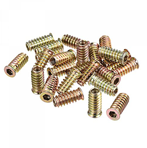 sourcing map Lot de 64 inserts filetés M6 x 25 mm pour écrous à vis hexagonaux pour meubles