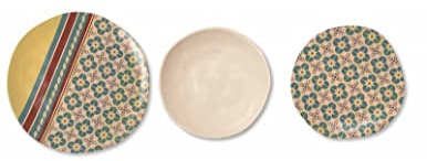 Brandani TABLE 18 PCS LE CEMENTINE INFORE GRES Assiette 25,5 cm et 20 cm Grès cérame Ivoire À fleur Eclectic Rustic Lave-vaisselle