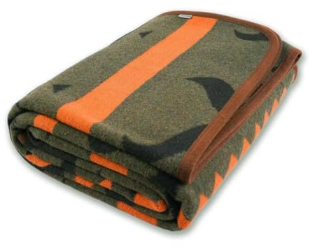 PuTian Decke aus Merinowolle, warm, dick, waschbar, 221 x 160 cm, großer Überwurf für Outdoor, Camping, Couch, Bett, Reisen – superweiche Wolldecke (gestreift, Feuergrün)