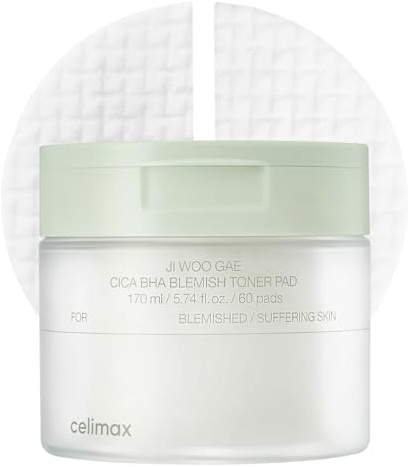 celimax Ji.Woo.Gae CICA BHA Blemish Toner Pad, 60 Pads | BHA-PHA-LHA-Komplex, Centella-Asiatica-Extrakt, Feuchtigkeitsspendend, Beruhigend, Reparierend, Koreanische Hautpflege