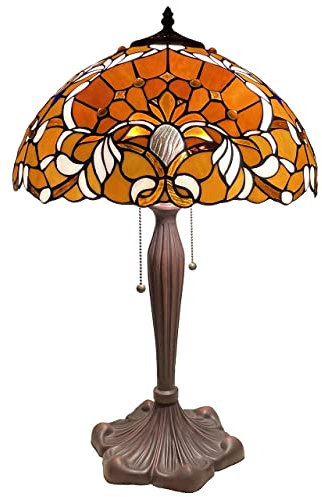 Bieye L30789 Lampe de table style baroque Tiffany en vitrail avec abat-jour de 40,6 cm de large, 61 cm de haut, orange