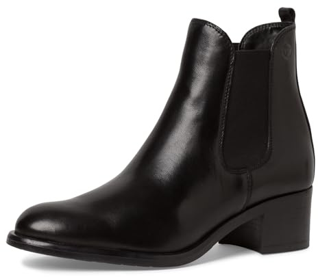 Tamaris Bottines Chelsea pour femme - Talon bloc en cuir, Noir, 38 EU