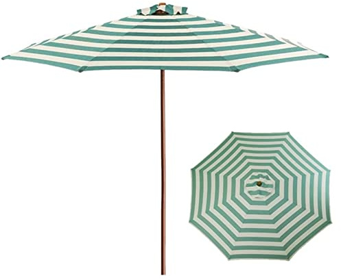 XIAOYUE Großer Sonnenschirm Ø270cm, Gartenschirm aus Holz, Grün-Weiß Gestreift, Balkonschirm mit 8 Stabilen Rippen, für Terrasse/Hinterhof/Pool