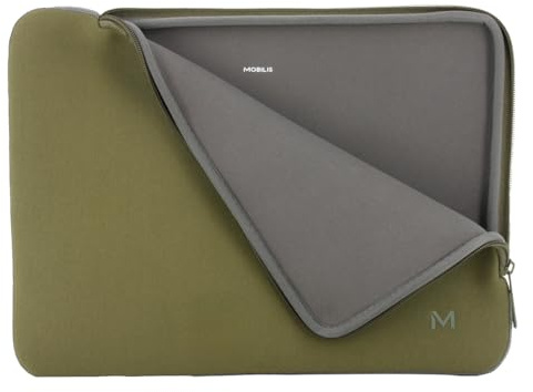 MOBILIS Housse en Néoprène pour Ordinateur Portable 12,5-14'', Pochette Protection PC/Notebook/Ultrabook jusqu'à 14'', Etui Compatible avec MacBook Air/Pro 13.3'', Kaki/Gris