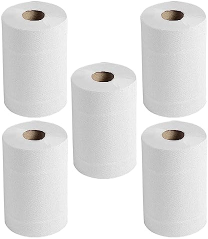 Pack of 5 - Kitchen Rolls, 2 PLY Centrefeed Kitchen Towels, Embossed White Hand Napkins, 40 GSM Paper, Wiping Napkin Roll, Strong & Durable Bulk Buy (300 Sheets/Pulls)