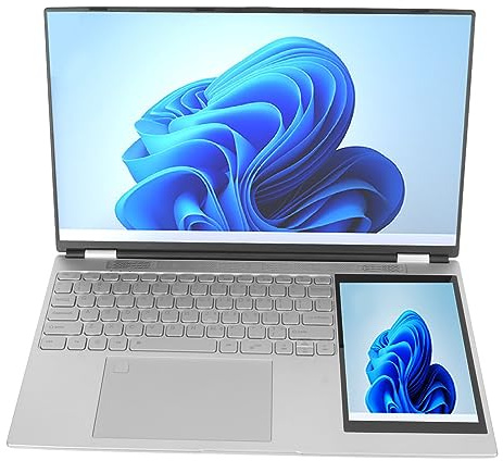 Garsent Laptop a Doppio Schermo da 15,6 Pollici, Laptop con Sblocco delle Impronte Digitali, Laptop Aziendale con Schermo Secondario HD da 7 Pollici (16GB+2TB Spina UE)