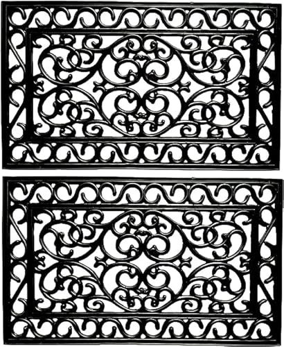 4All Rubber Door Mat 45x75cm – Elegant Decorative Door Mats Outdoor with Wrought Iron Effect – Stylish Outdoor Mat for Entryways, Garden, Patio or Porch with Non-Slip Base & Easy Cleaning (Pack of 2)
