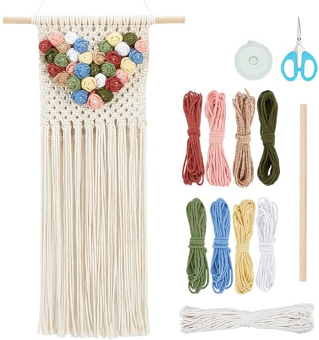 ORIGACH Makramee Wandbehang Ornament mit Anleitung für Anfänger Erwachsene handgefertigte gewebte Wandteppich mit Rose Boho Makramee Wand hängend Wand Tür hängen Dekoration für Haus Tür Dekor