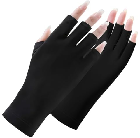 Carehabi Guantes de protección UV para uñas, guantes de manicura profesionales, protección UV UPF200+, guantes sin dedos para excursiones, esmalte de uñas que protege las uñas profesionales (negro)