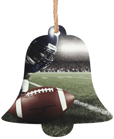 American Football Holz Weihnachtsglocke Form Ornamente Holz Weihnachtsbaum Hängende Dekoration Weihnachtsbaum Ornamente mit Seilen für Weihnachten Urlaub Dekorationen