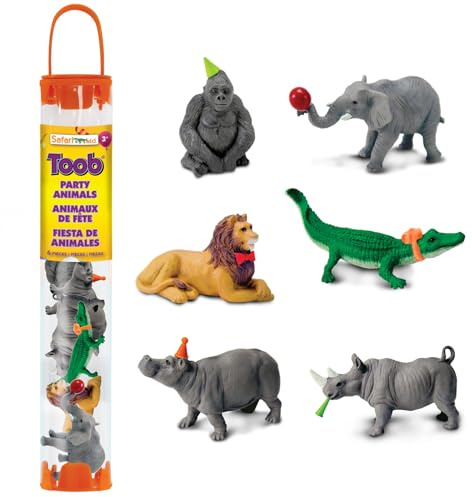 Safari Ltd. Set di 6 figure giocattolo animali da festa | Collezione TOOB | Non tossico e senza BPA | Animali giocattolo | Adatto per bambini dai 3 anni in poi