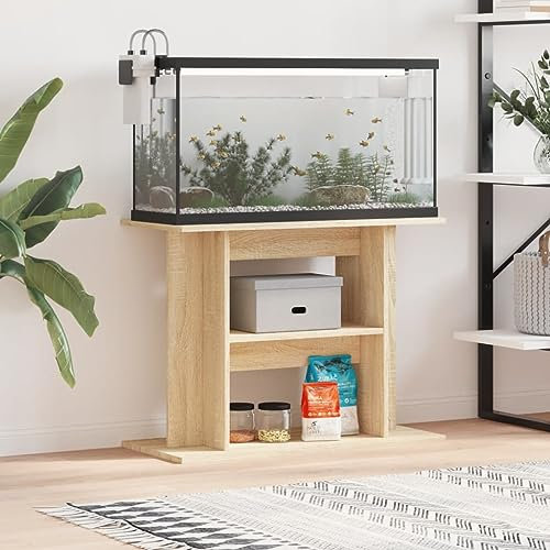 IKAYAA Aquarium Unterschrank Aquariumständer Aquariumregal Aquariumschrank Sonoma Eiche 80 x 35 x 60 cm Aquarium Stand Aquarium Tisch Aquarium Schrank Unterschrank Holzwerkstoff