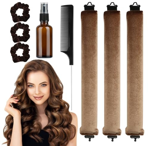 lahnao 3 Stück Locken Ohne Hitze, Weiches Heatless Curls mit Haken, Flanell Lockenwickler Über Nacht, Braun Heatless Curls Band für Kurzes, Mittellanges und Langes Haar mit Großen Wellen