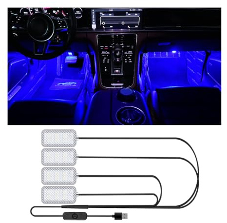 CGEAMDY LED Innenbeleuchtung Atmosphärenlicht, 4-in-1 Wasserdichtes LED-Streifenlicht mit USB-Anschluss für Auto Innenraum DIY Refit (Blau)