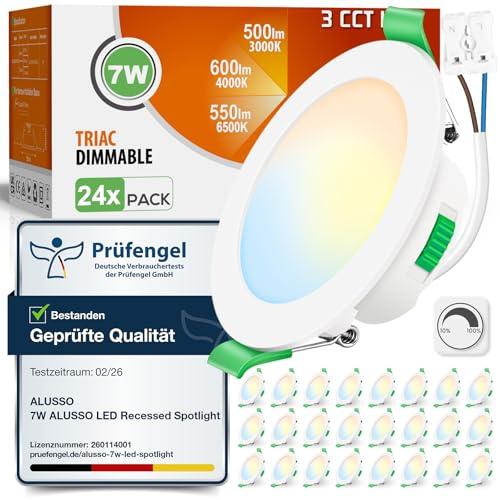 ALUSSO LED Einbaustrahler 230V Dimmbar 7W Ultra Flach IP44 LED Spots 68mm Warmweiß Neutralweiß Kaltweiß Deckenspots für Badezimmer Küche Wohnzimmer, Weiss, 24er Set
