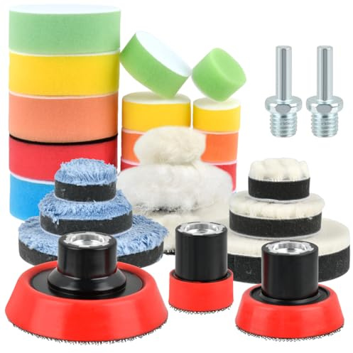 OctBird Polishing Pads Kit,Car Polisher Pads,Buffing Pads for Drill - Sponge Diameter 3/5/7.5cm (1.18/1.97/2.95in)+2*M14 Electric Drill Connecting Rods