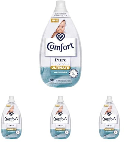 Comfort Pure Ultimate Fresh & Mild Ultra-Concentrated Fabric Conditioner dermatologically tested fabric softener gentle next to sensitive skin 58 washes (870 ml) (Pack of 4)