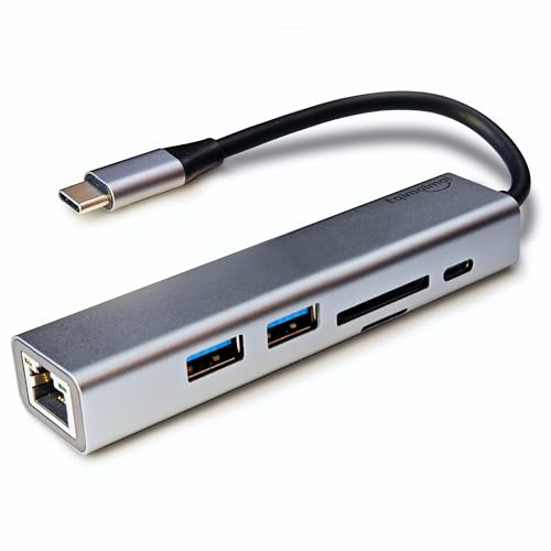 Adattatore da USB C a Ethernet con PD Power+ USB A 3.0 5 Gbps, SD/TF, alimentazione da 100 W, hub USBC, 6 in 1, ricarica di tipo C, alluminio, hub USBC RJ45 Gigabit Ethernet compatibile con laptop,