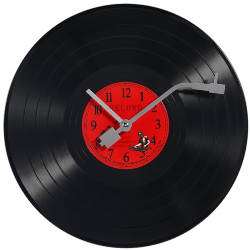PRETYZOOM Reloj De Pared De Vinilo Decorativo Retro con Diseño Artístico para Sala De Estar Oficina Y Hogar Reloj De Disco Vintage Sin Batería