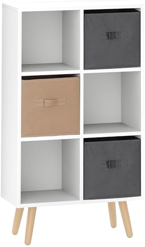HOMCOM Freestanding 6 Cube Storage Cabinet Unit w/ 3 Fabric Drawers Handles Home Office Organisation Shelves Furniture