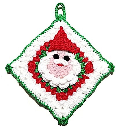 Presina natalizia ad uncinetto bianca con Babbo Natale 18.5x20.5 cm (50NT) - Made in Italy