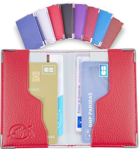 Ugozen Kartenetui RFID Blocker Checkkartenetui Klein Kreditkartenetui Für Herren & Damen – 4 Kartensteckplatz Kartenetui Blocker Mit Schutz Für Bankkarten, Kreditkarten Hülle Metall-Ecken (Rot)