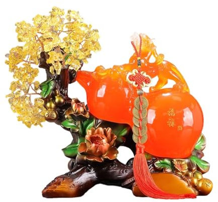YQINQIN83B Schreibtisch deko Handgemachter Edelsteinbaum Kristallkürbis Dekoration Feng Shui Wasserkristall Lebensbaum Geldbaum Bonsai Decoración del hogar(Red,Klein)