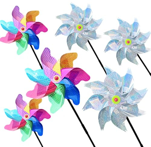 6Pcs Reflective Bird Repellent Windmill, Bird Repellent, Reflective Windmill,Pigeon Repellent, Keep Birds Away From Your Home, Garden,Farm,Patio (6Pcs-B)