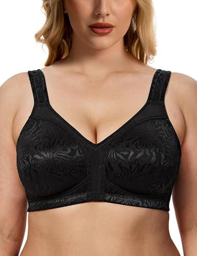 WingsLove Women's Full Coverage Plus Size Everyday Bra Minimizer Wireless Non Padded Wide Straps Comfort and Support for Large Bust(Black, 36G)