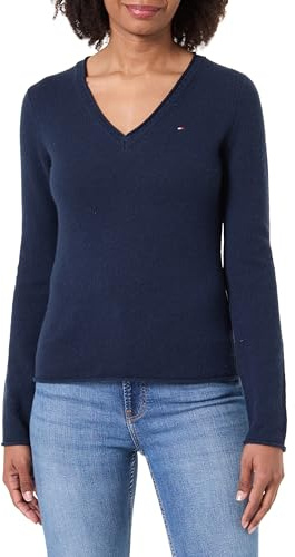 Tommy Hilfiger Jersey Mujer Soft Wool con Cuello de Pico, Azul (Dark Night Navy), XXL
