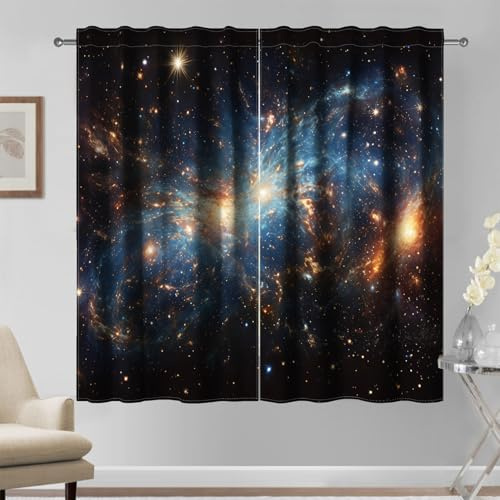 Kzzfqxb 107×160cm Set di 2 pannelli di tende spaziali, ampio universo, stampa di galassie e nebulose per ragazzi e ragazze, finestra per camera da letto e soggiorno, tende